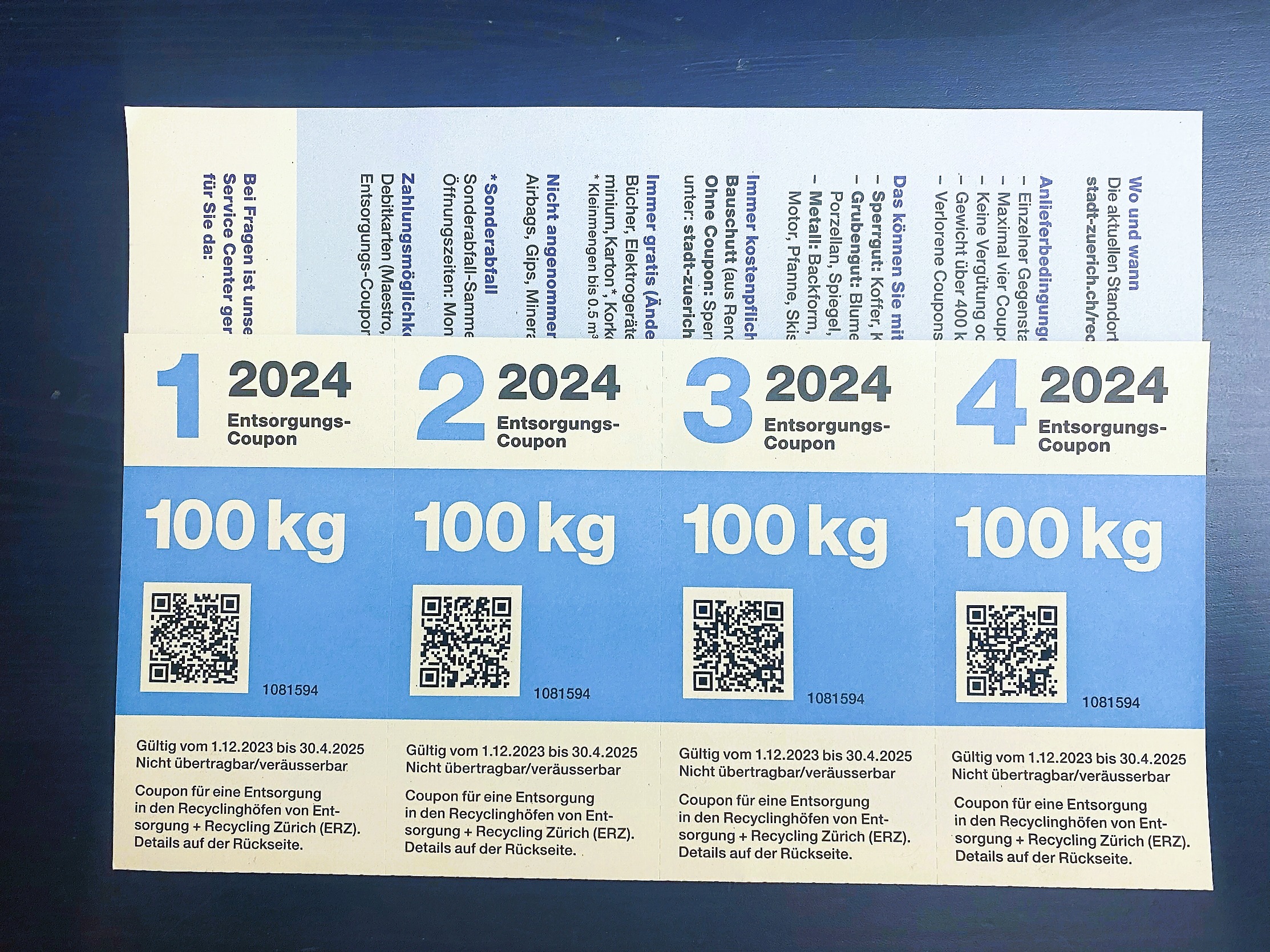 Das Bild zeigt die aktuellen ERZ-Coupons, die noch bis Ende April 2025 gültig sind.