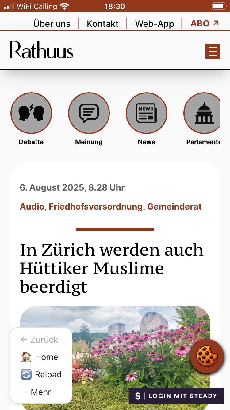 Screenshot der Rathuus-Web-App. Das Bild zeigt, wie die App auf dem iPhone aussieht.