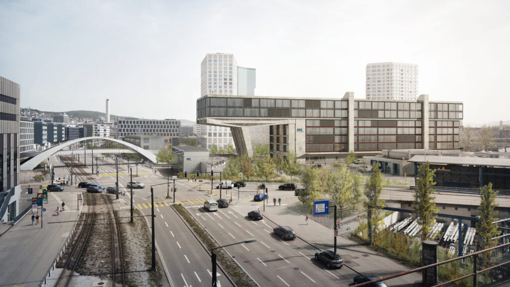 Auf dem Bild zu sehen ist die Visualisierung des EWZ-Neubaus in Richtung City.