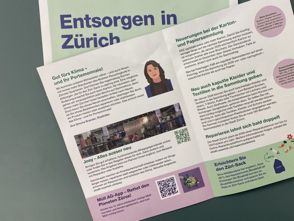Zu sehen sind die Unterlagen, welche die Stadt im Dezember an die Bevölkerung verschickt hat, mit den Entsorgungsdaten 2026. Trotz Auftrag des Gemeinderats fehlen darin Gratis-entsorgungscoupons.